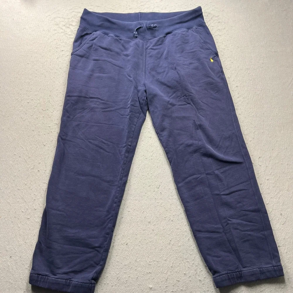Vintage Polo Ralph Lauren Men Large Navy Blue Fleece Sweatpants Yellow Pony Logo